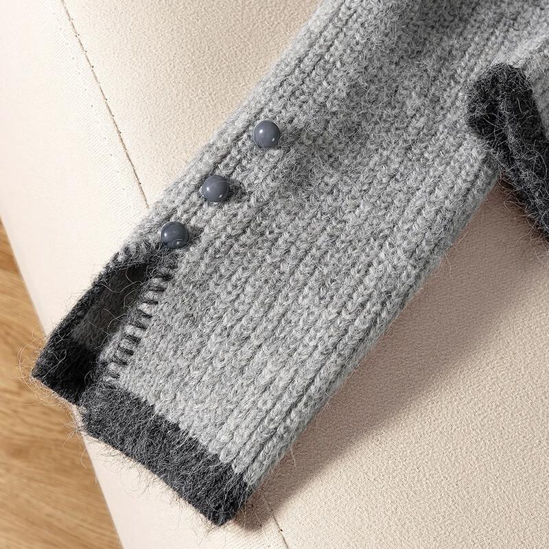 Women's Wool Blend Color-Block Round Neck Cardigan