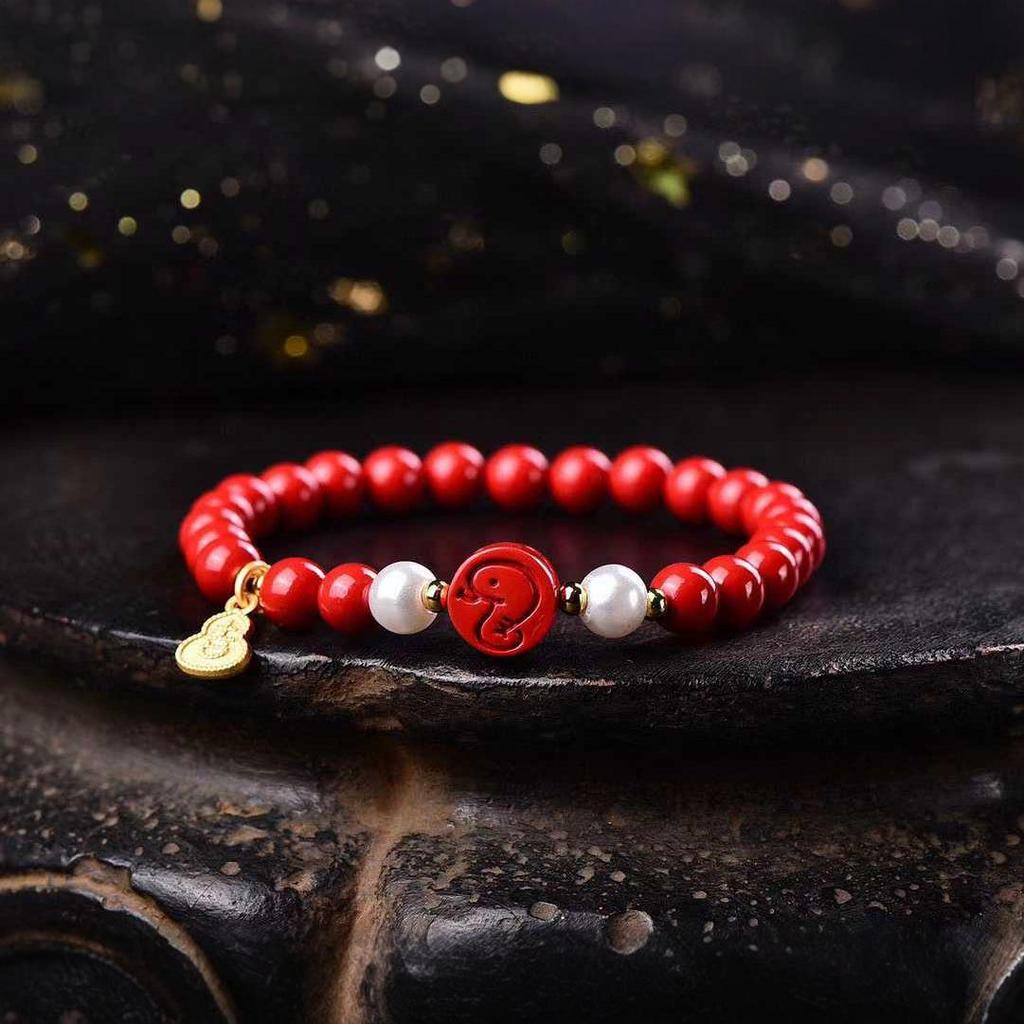 Imperial Cinnabar Lotus Bracelet - Women's Ethnic Style Buddhist Beads
