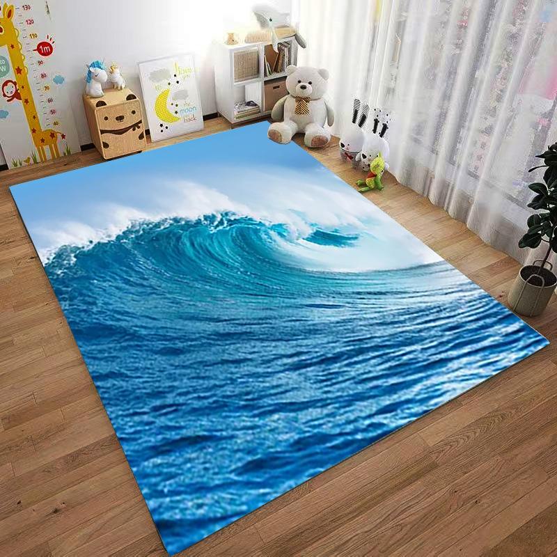 Ocean Wave Printed Carpet for Bedroom Living Room Home Decor Rug Suitable for use as an anti-slip for living room bedroom sofas
