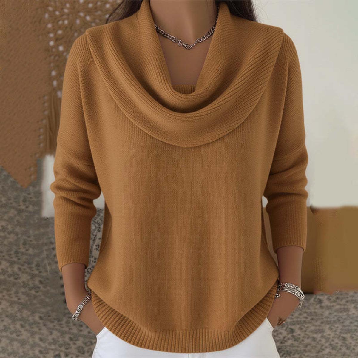 Maglione Invernale Caldo da Donna con Collo a Scialle - Top Pullover a Maniche Lunghe Monocolore con Collo Alto, Blusa Comoda Casual per Autunno/Inverno XXL marrone