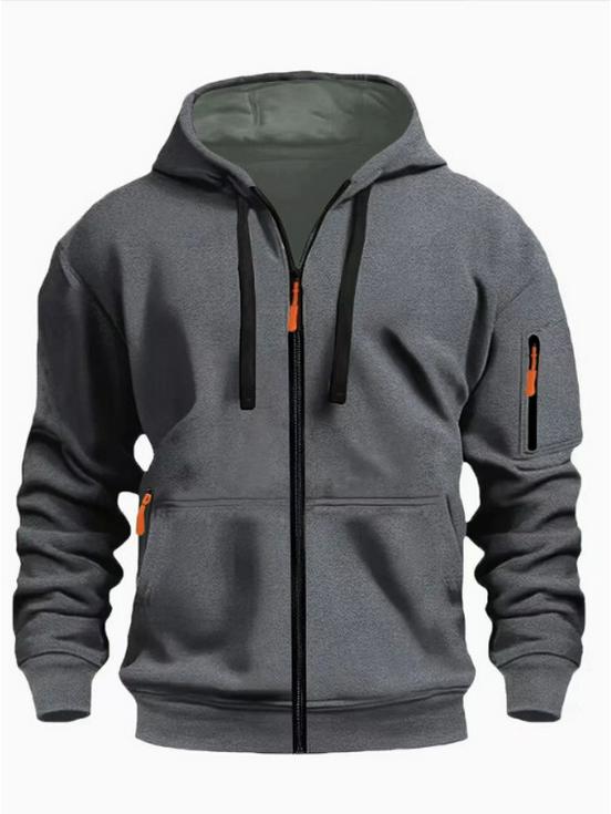 Europäischer Herren-Fleece-Kapuzenpullover Cardigan - Herbst/Winter Lässiger Sportstil, Kapuzenjacke Dick