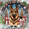 Christmas Wooden Sign with German Shepherd Pattern - Navidad Round Sign for Front Door, Wall Hanging Decor - Ideal Christmas Decoration