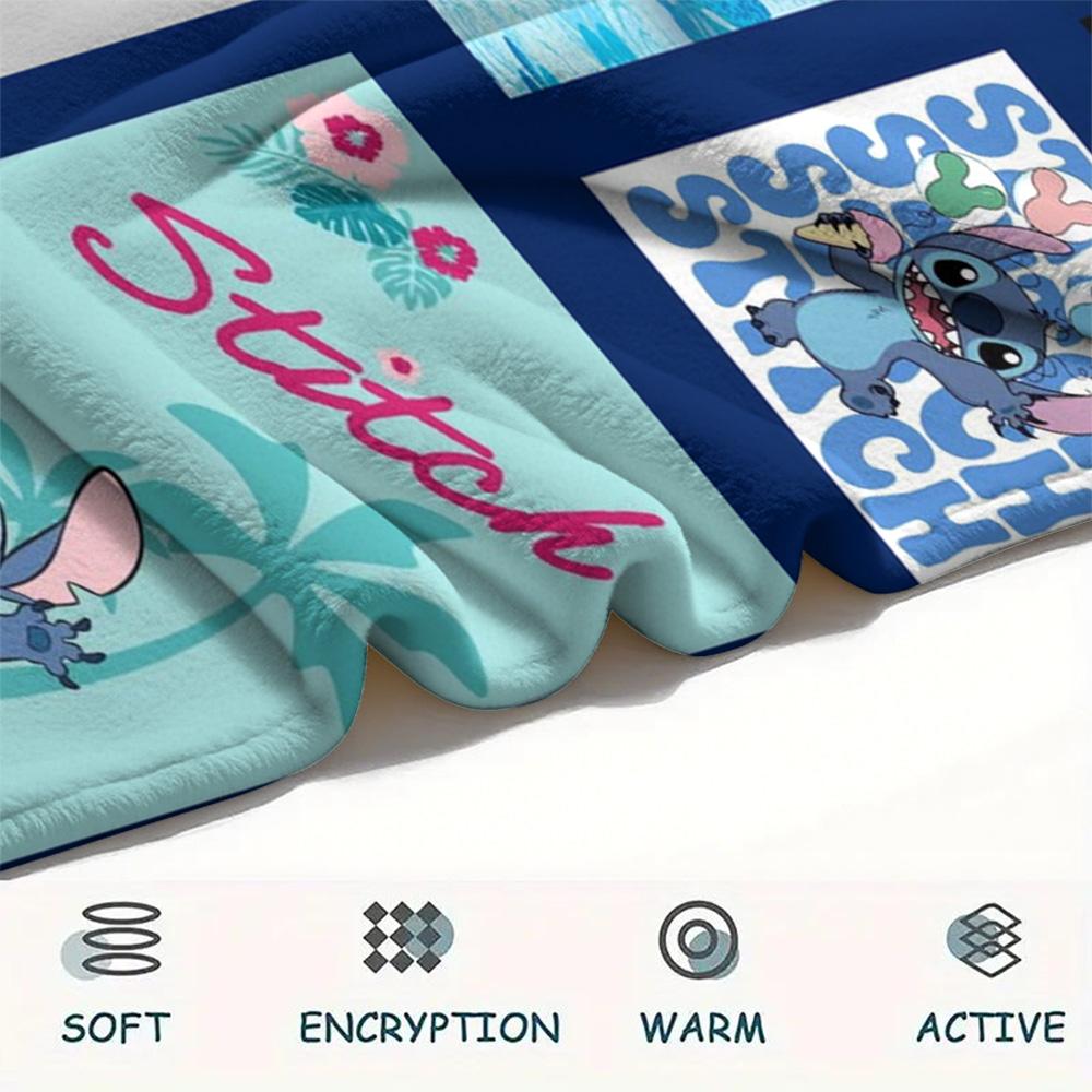 Stitch Multiple Expressions Grid Collage Pink Blue Background Print Flannel Blanket Soft Warm Throw Blanket Sofa Bedroom Decor Gift