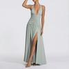Spring new, elegant and sexy v-neck pleated slim-fitting dress