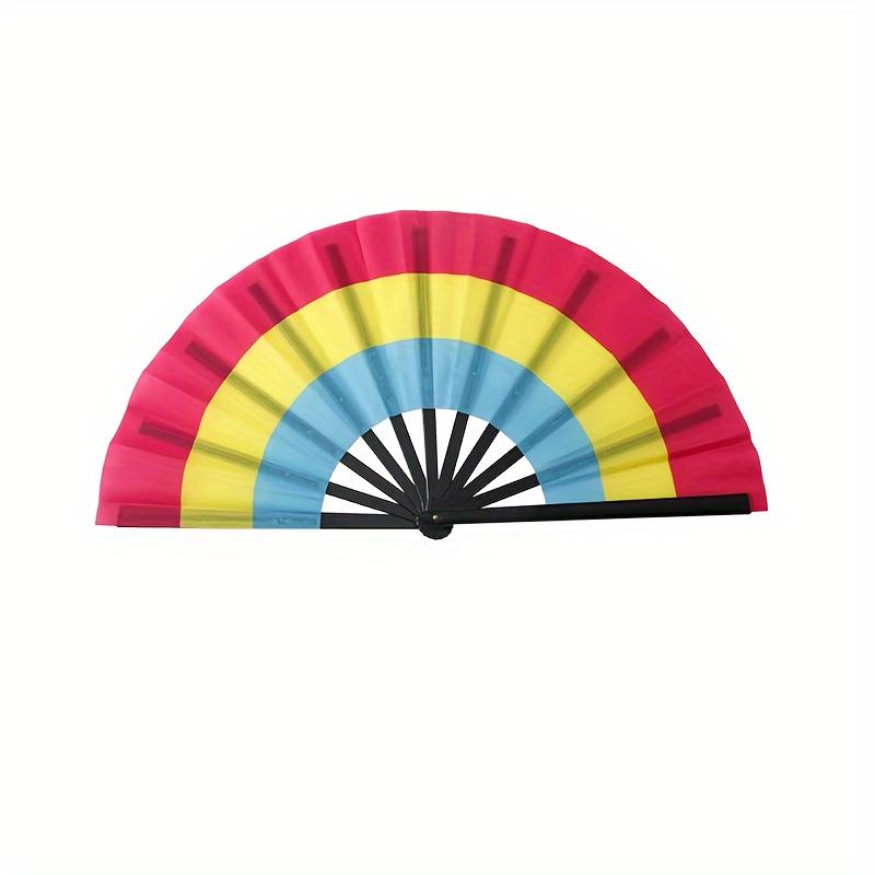 Vibrant Rainbow Folding Fan - Durable, Colorful Handheld Accessory for Pride Parties, Music Festivals & Raves