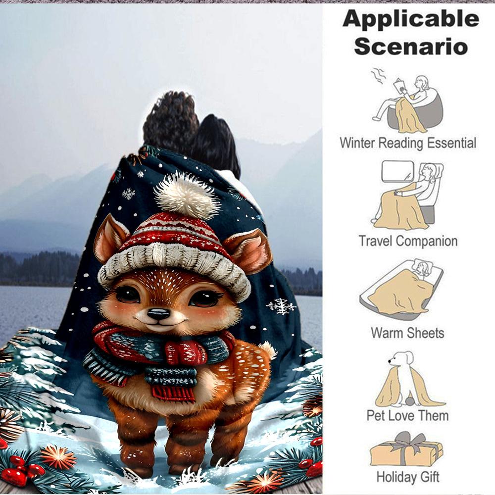 1pc Winter Christmas Deer Blanket, Lightweight Flannel Throw Blanket for Sofa, Bed, Travel, Camping, Living Room, Office, Couch012