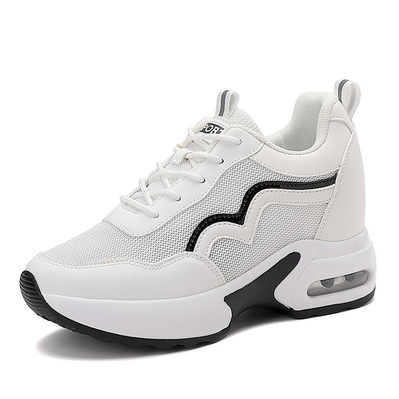Women's Wedge Heel Platform Sneakers Platform Air Cushion Casual Inner Heightening Mesh Breathable White Sports Walking Shoes