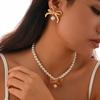 Simulation Pearl Bow Choker for Women Bowknot Necklace Earrings Wedding Jewelry Accessories