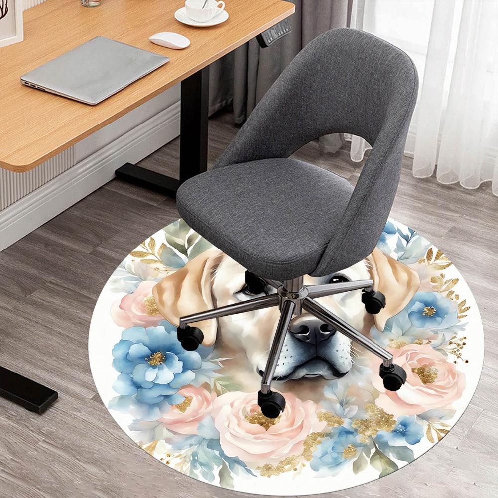

1pc Dog Floral Round Chair mat Area Rug - Non-Slip, Floor Mat for Office, Bedroom, and Indoor Decor -1002145 80cm by 80cm