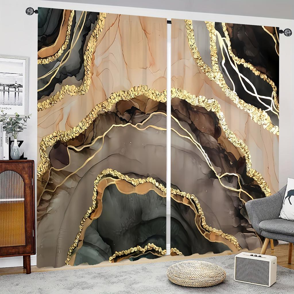 2 Panels Marble Texture Printed Curtains Window Treatment For Bedroom Office Kitchen Living Room Study Home Decor Grommet Top