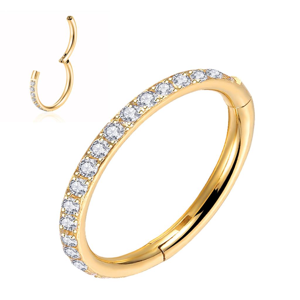 Stainless Stee Piercing Hinged Segment Hoops CZ Stone Nose Rings Ear Cartilage Tragus Helix Earrings Piercing Body Jewelry