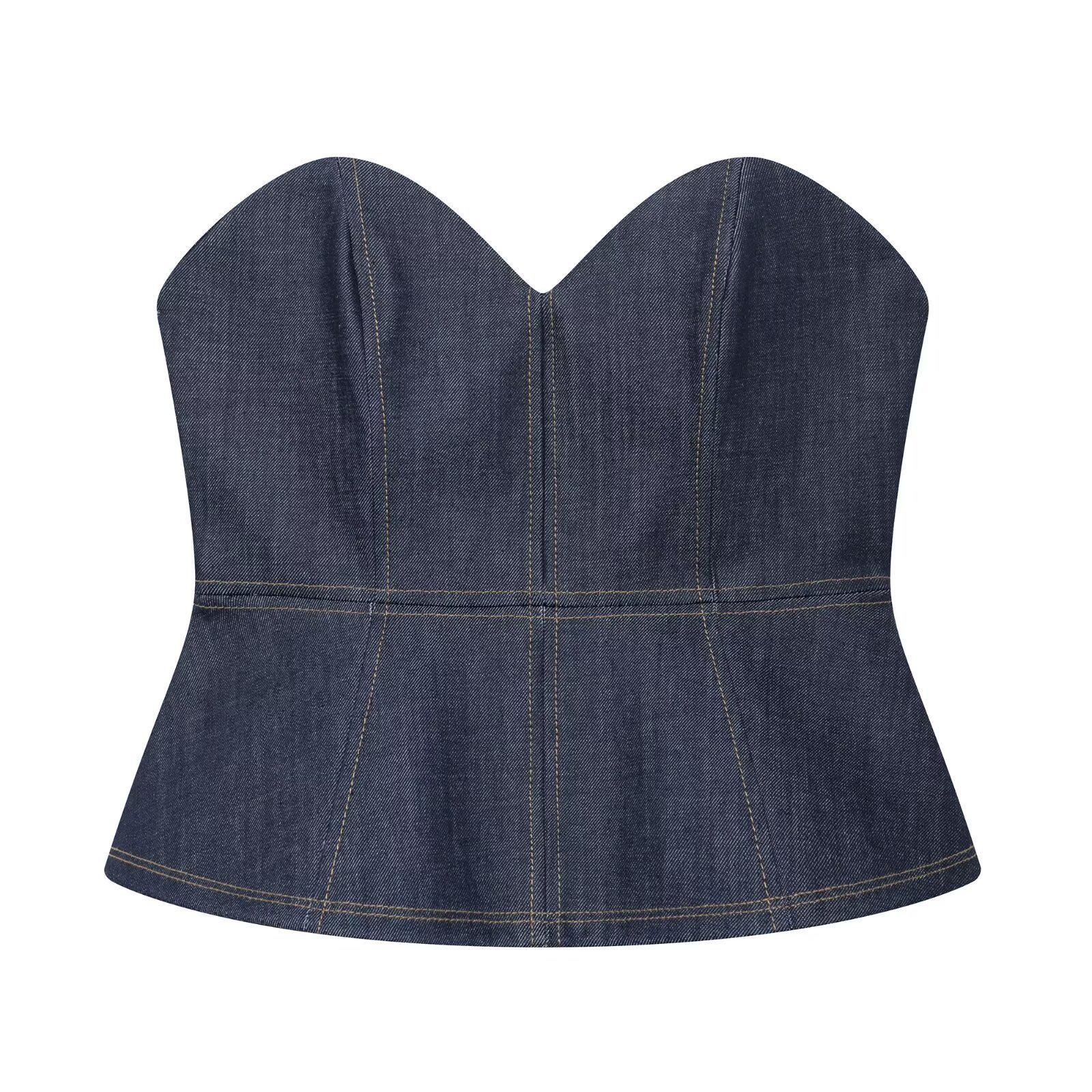 

Женский джинсовый костюм Весна 2025 с топом-бандо и брюками M