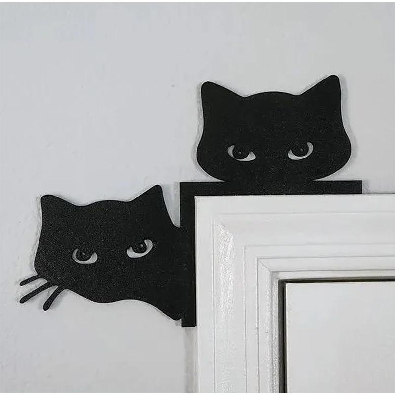 Metal Adorable Cat Door Topper Black Cat Poster Display Metal Door Corner Door Top Decoration Handicrafts Ornaments Decoration