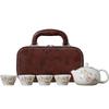 National style Wisteria flower Dehua suet jade tea set Kung Fu meeting office tea high-end leather bag can be