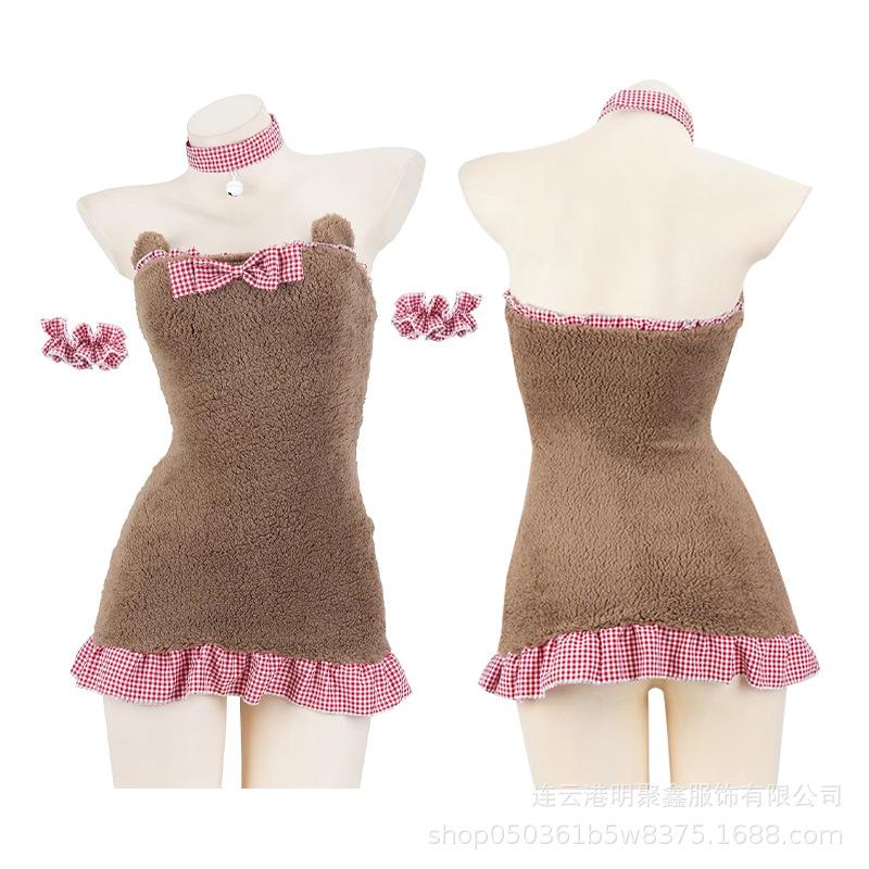 Fun plush underwear halter maid bear sexy lace bow hip skirt