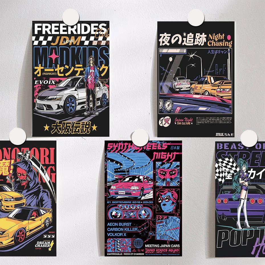 10 Ins Japanese Cartoon Car Wall Stickers Card Poster Postcard Room Wall Wall Decoration Stickers Background