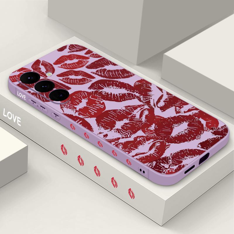 Red Lips Lanyard Phone Case For Samsung Galaxy A55 A53 A54 A35 A15 A16 A25 A36 5G S25 S23 S24 Ultra S22 Plus S24 FE Soft Cover