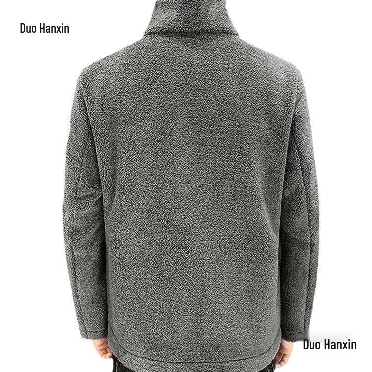 Men's Embroidered Lambswool Stand-Up Collar Coat for Autumn/Winter