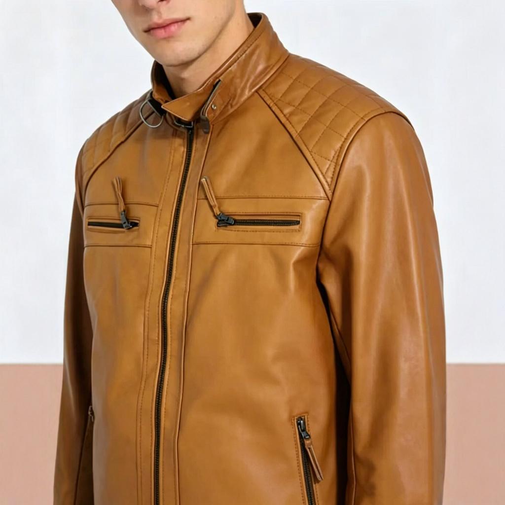 New men's stand-up collar PU leather jacket motorcycle jacket slim casual jacket trendy leather jacket