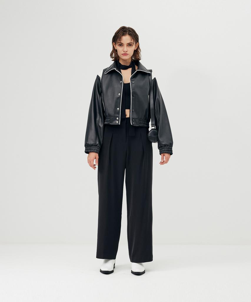 VIVABROWN 85-Viva013 [Neutral] Fluid Double-Pleat Wide Pants Black