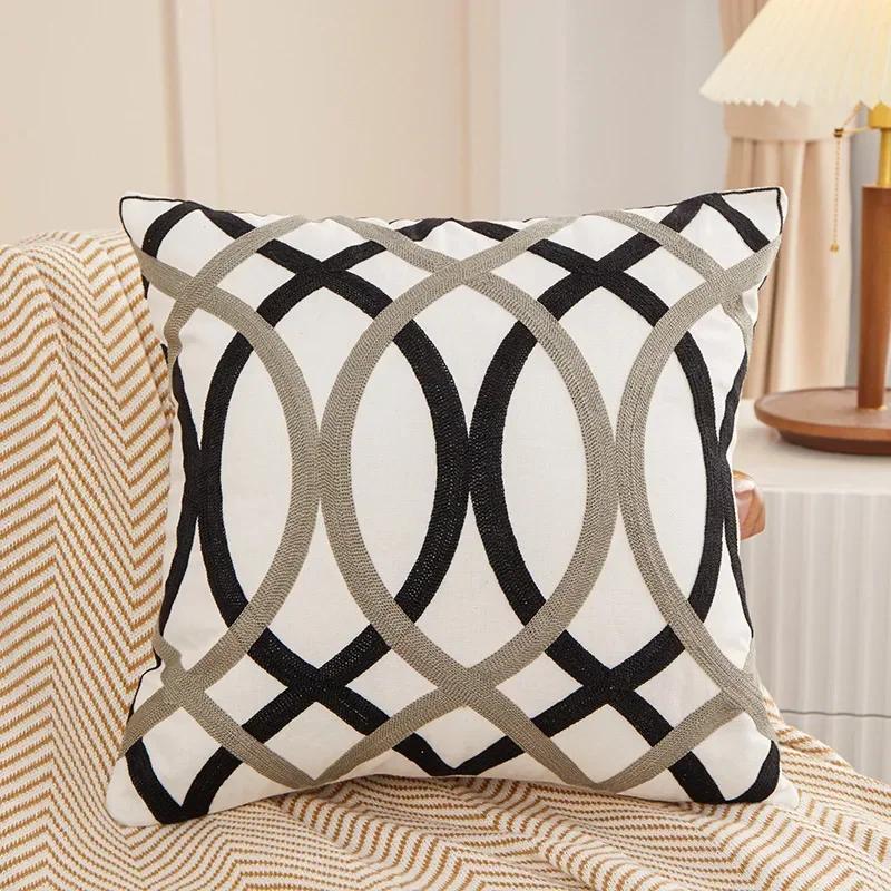 Embroidered Geometric Patterns Pillow Case Decor Home Simple Pillow Cushion Cover Throw Square Funda Cogines De 45x45cm