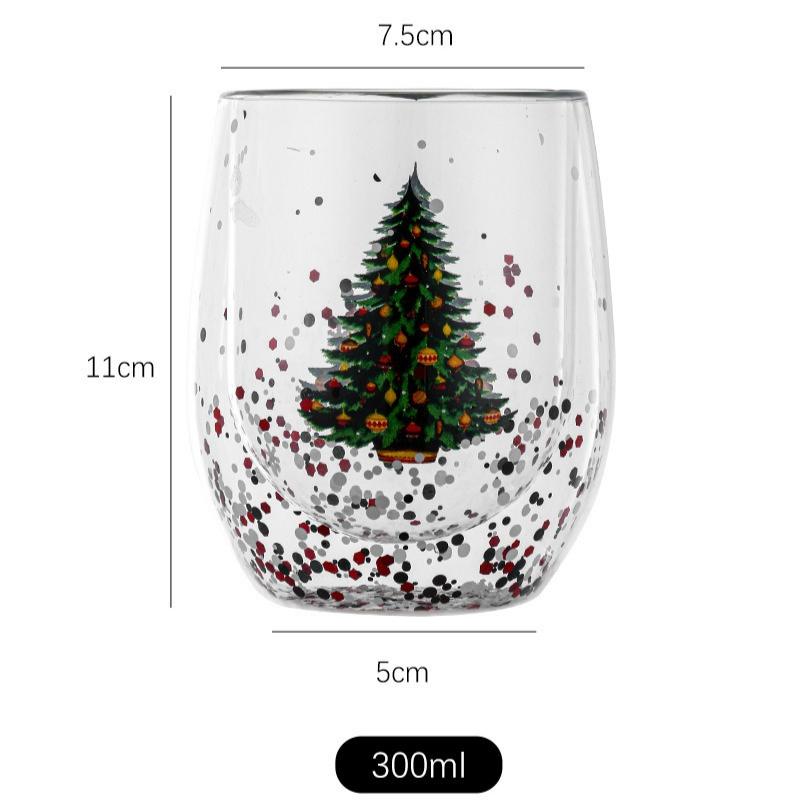 

Christmas Egg Shaped High Borosilicate Glass Water Cup Double Layered Insulated Sparkling Christmas Tree Coffee and Juice Cup 1pc