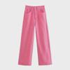 Jeans rosa petite a vita alta stile coreano a gamba larga - Estivo da donna vestibilità ampia