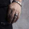 Anillo Abierto Ajustable Hombres Mujeres Vintage Punk Calavera Cabeza de Cuervo Pájaro Joyería Gótica de Plata Esterlina