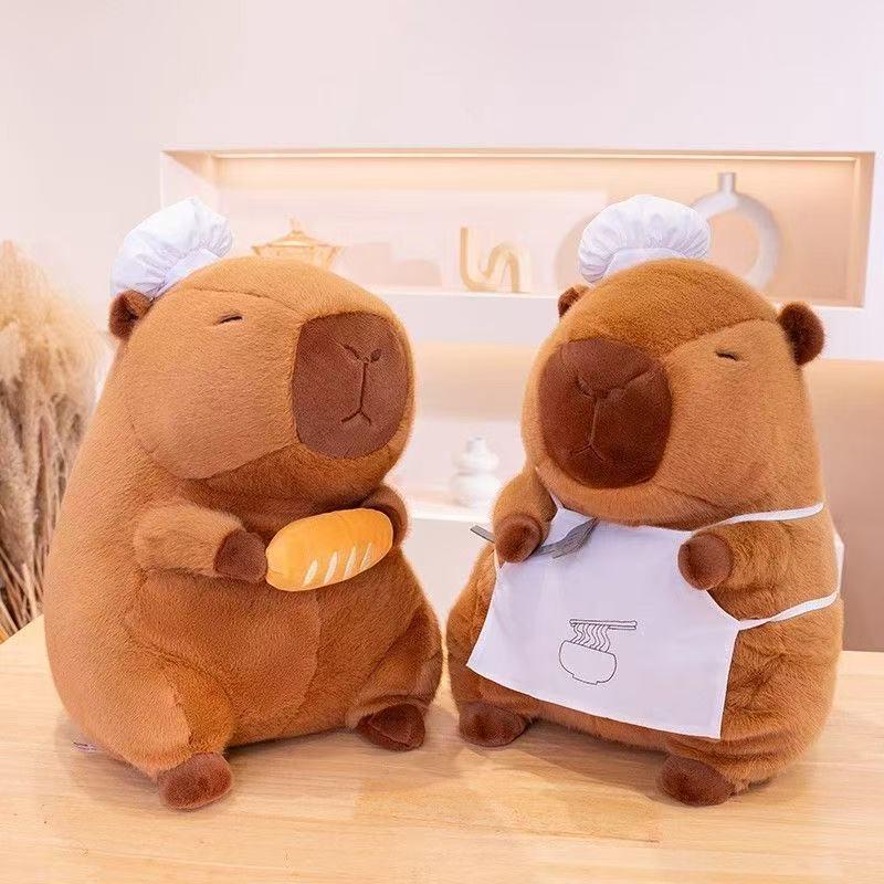 Creative Chef Series Capybara Plush Toy with Spatula, Knife, Fork, Cheese, and Baguette
