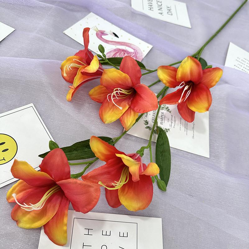 Factory Artificial Red Torch Lily Faux Flower Home Decor With Soft Fabric Material For Wedding And Photography Props