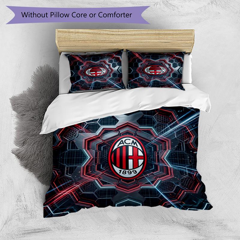 Set Lenzuola Stampa AC Milan 3 Pezzi Morbido Delicato sulla Pelle Lavabile Copripiumino e Federe Set Stagione Unica Camera da Letto