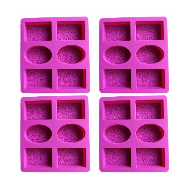 A84E-4X Silicone Soap Mold For Soap Making 3D 6 Forms Oval Rectangle Soap Mould Handmade Craft Flowers Soap Mold