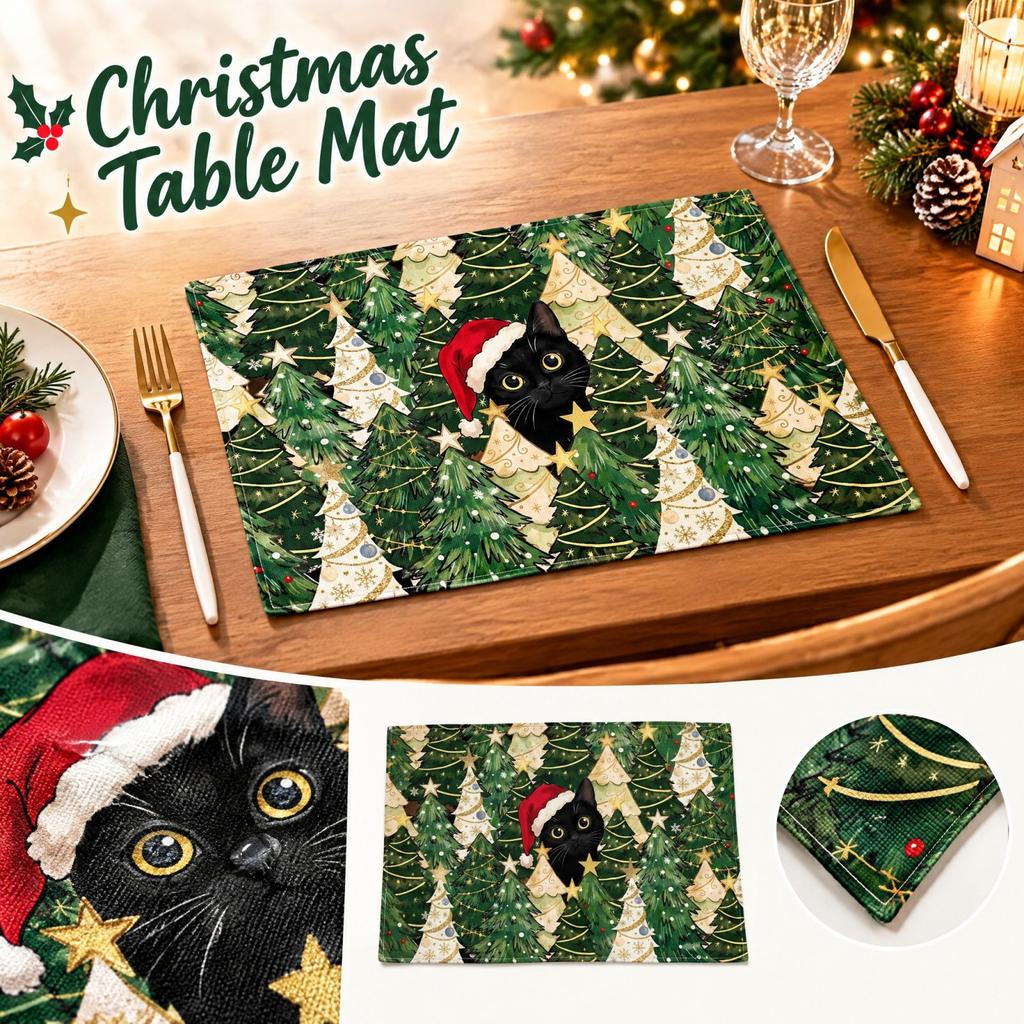Christmas Placemat with Print Heat- Table Holiday Dining Table Decor for Home