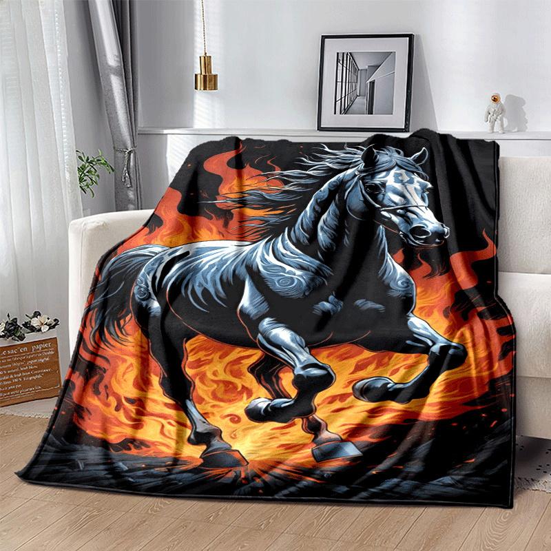 1pc Horse Printing Lightweight Flannel Blanket, Comfortable and Warm Blanket, for Camping Sofa Bed and Couch Office, Gift