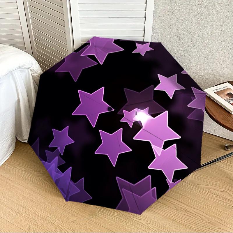

1pc Purple Stars Decor Automatic Folding Umbrella, 8-Rib Durable Frame, Durable Foldable Design - Elegant Gift for Commute yy251210067