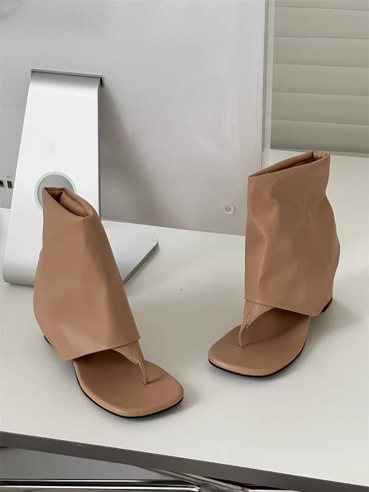2025 Summer New Thick Heel Trousers Toe Sandals Ins Sleeve Toe Short Boots French Temperament Cool Boots Women