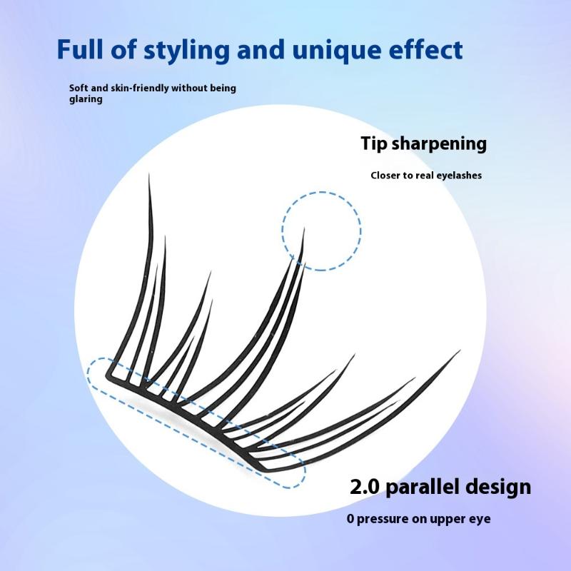 10 Rows Voluminous Glue-Free False Eyelashes 5D Fluffy Thick False Apply Extension Natural Lash Easy Segmented Curling Eyelashes