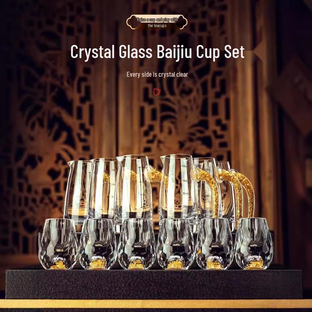 Gold Leaf Facet Wine Glass Set: High-Grade Crystal Decanter & Holder for Home or Gift Use