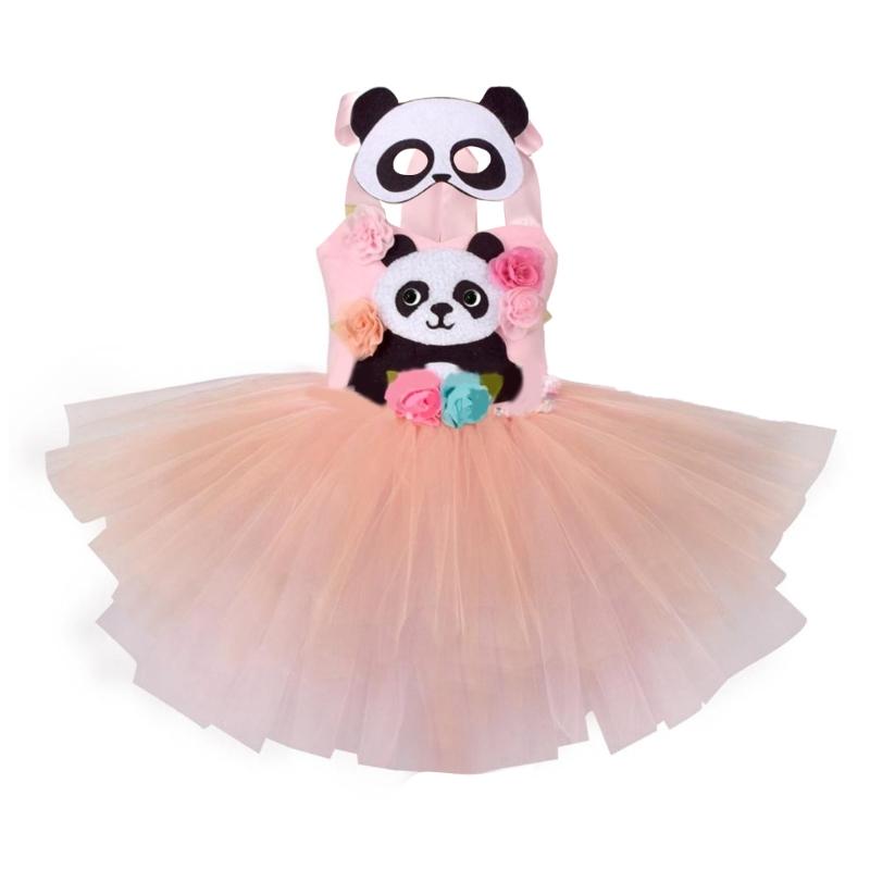 Panda Costumes Set Tail Tutu Dress Panda Mask Animal Fancy Costumes Kit Accessories Kids Halloween Cosplay Party Props 3 to 4 years old розовый