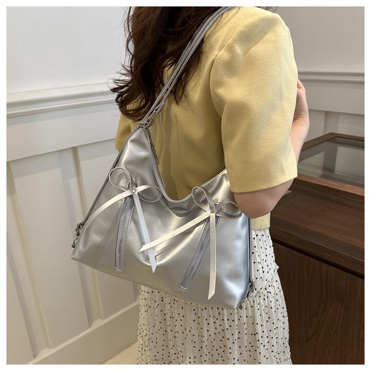 Korean Style Bowknot Faux Leather Tote Bag Versatile Women's Shoulder Handbag CLE