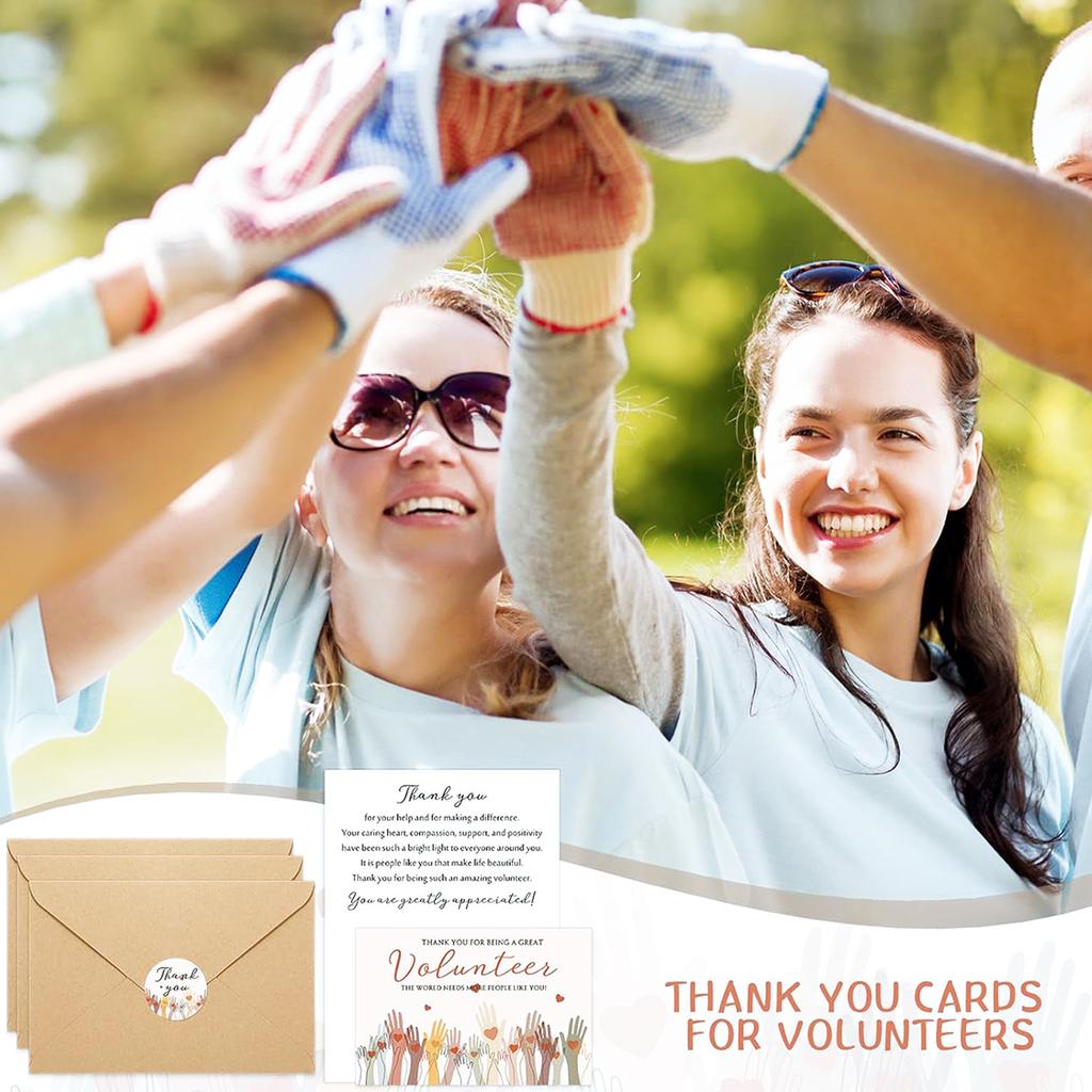 10/50 szt. Kartki z podziękowaniami dla wolontariuszy z kopertami, Minimalistyczny zestaw papeterii charytatywnej, Kreatywne prezenty wdzięczności dla organizacji non-profit