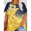 Ladies Summer Colorful Flower Printed Large Loose Casual T-shirt Fashionable Comfortable Soft Breathable Short Sleeved T-shirt