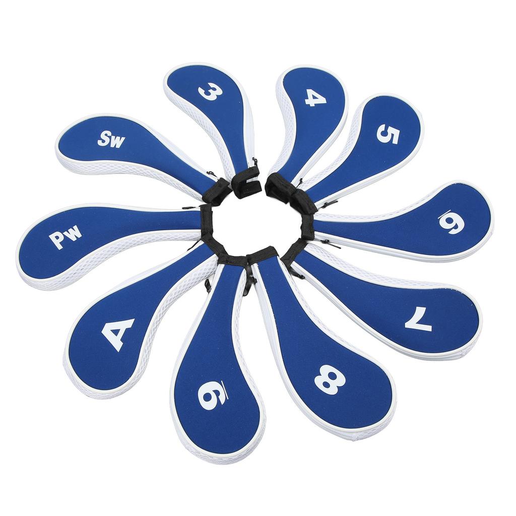10pcs Golf Iron Head Cover with Number Printing Neoprene Zippered Golf Club Irons Covers Royal Blue