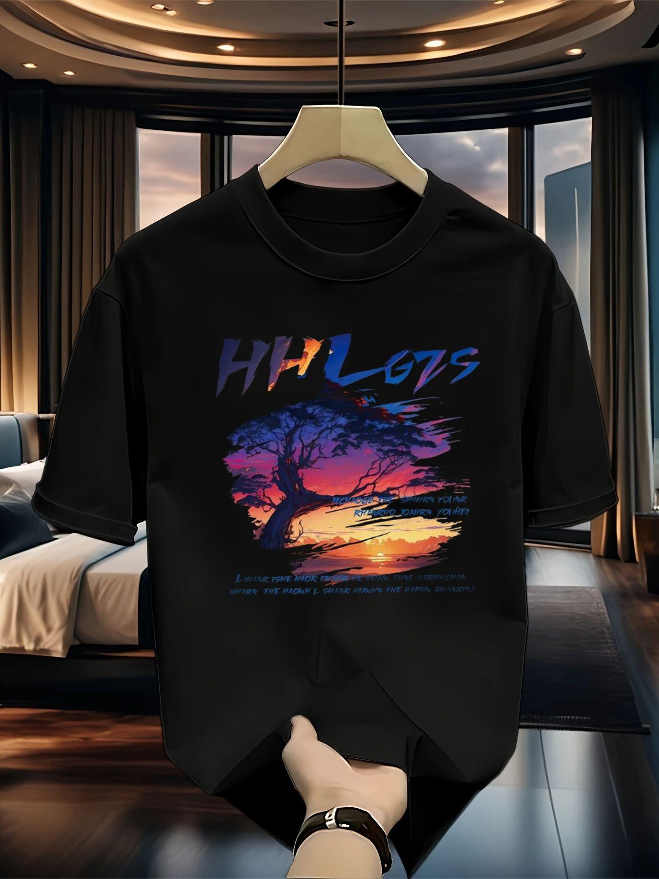

HH Lots Graphic T-Shirt - A Fashionable Black Tee Featuring a Tree And Sunset Design, Perfect for Comfortable Casual Wear Throughout The Year - A Grea 5XL різнокольоровий