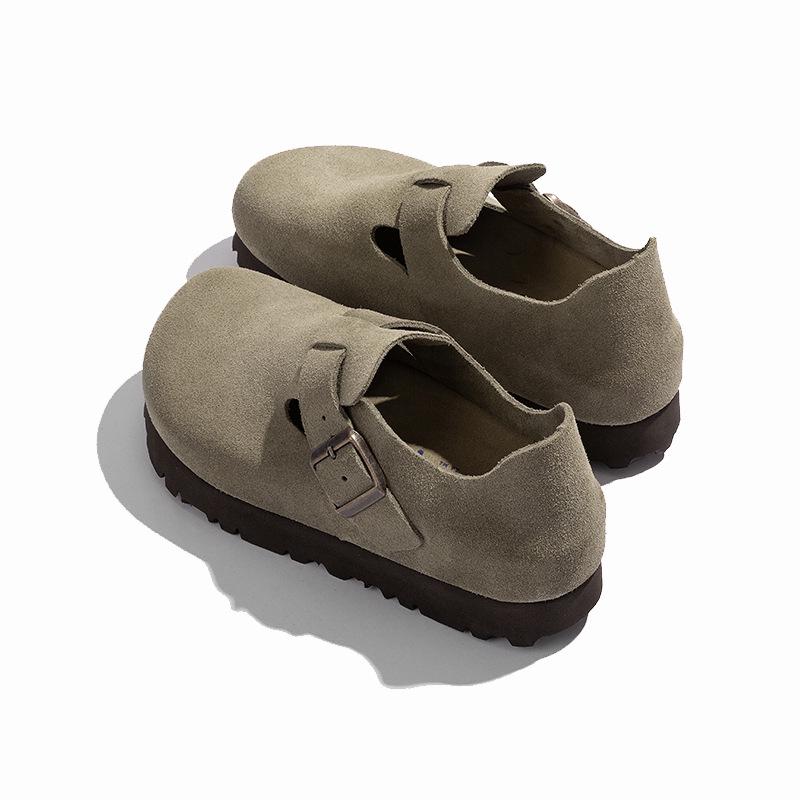 Sangpo Women's 5CM Thick Sole Leather Slip-On with Cork Arch Support, Retro Design, Height Boosting