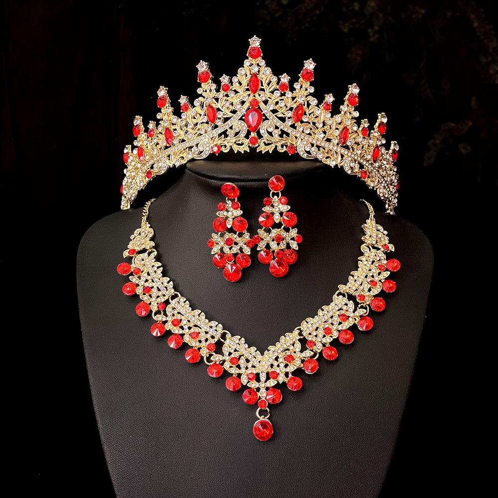 European and American Bridal Jewelry Three-piece High-end Ball Wedding Jewelry Alloy Diamond Crown Necklace Earrings Set 2026 15*6.5CM