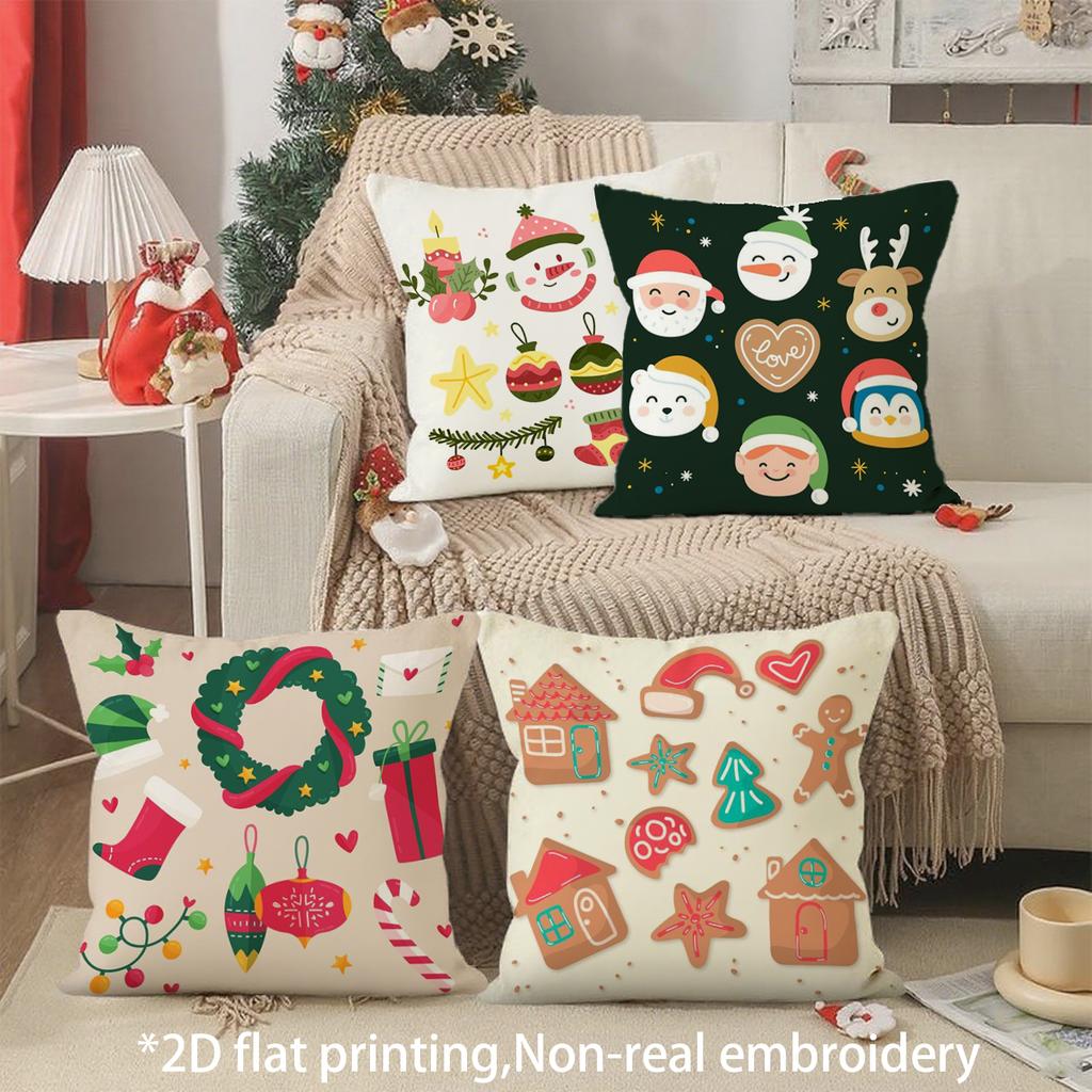 Christmas Cute Cartoon Pillow Covers Pattern Cushion Cover Suitable for Sofa Bedroom Car Pillow Cover