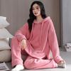 Half Fleece Pajamas Women's Winter Fleece Thickened Advanced Sense Can Be Worn Outside Coral Fleece Hooded Large Size Loungewear Set