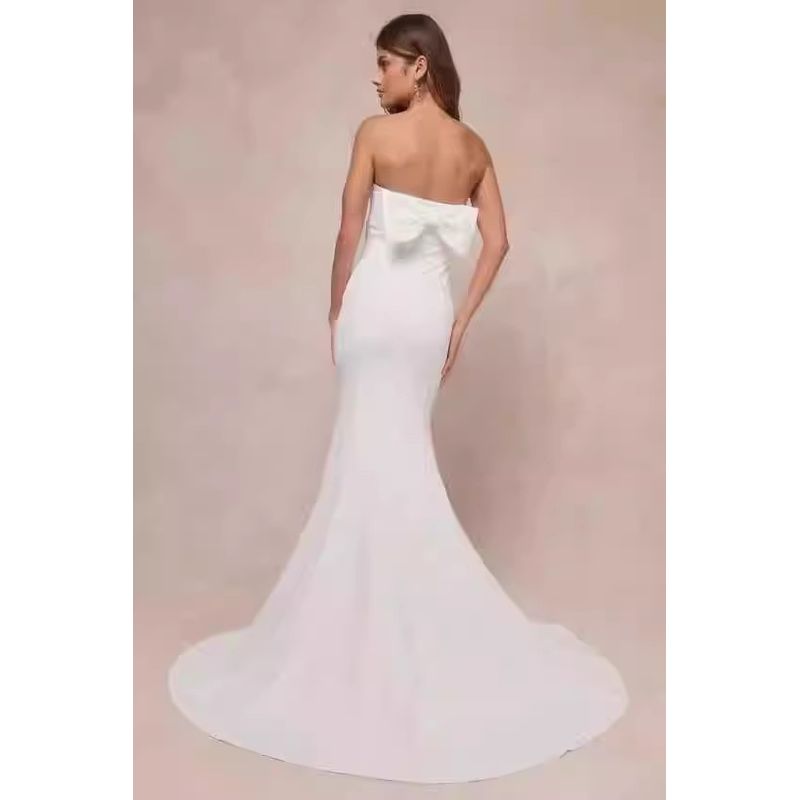 Foreign Trade Order Lu's Wrap-around Bow Sexy Royal Sister Elegant Fashion Light Luxury Light Wedding Dress Trailing Formal Dress Dress