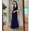 Suspender dress women's summer 2026 new floral French neck close waist thin long dress temperament skirt women's clothing